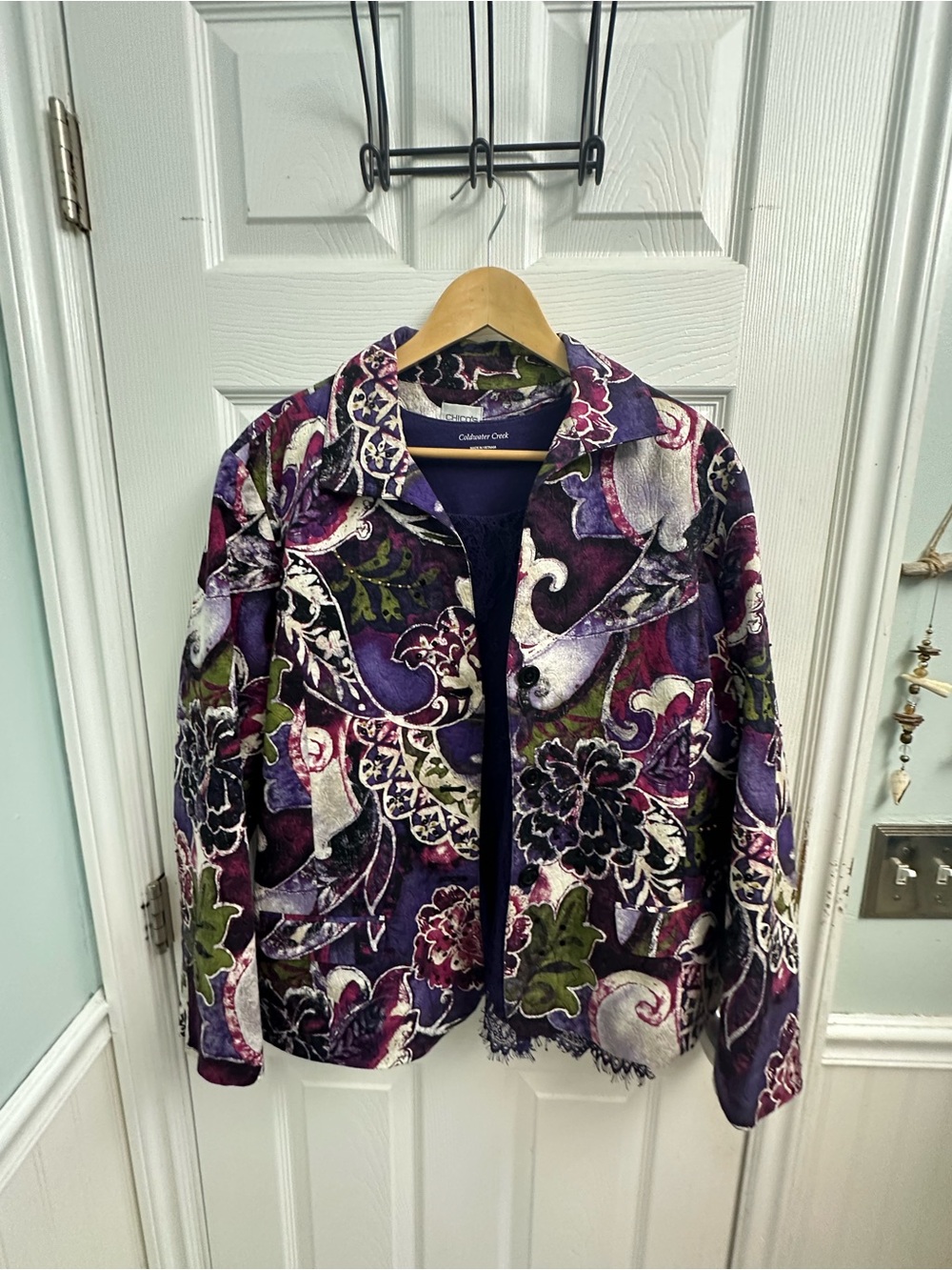 Chico’s Multicolored Jacket & purple Lace Camisole combo